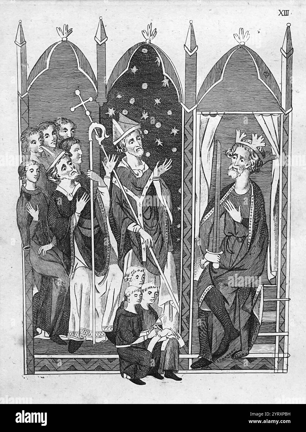Edoardo i (1239? 1307), re d'Inghilterra dal 1272 al 1307 ricevendo i capi della chiesa Foto Stock