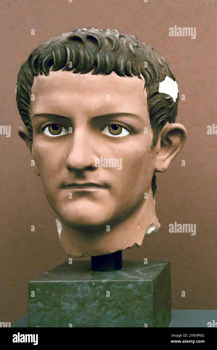 41 d.C., l'imperatore romano Gaio Giulio Cesare Augusto Germanico (Caligola) fu assassinato. Foto Stock