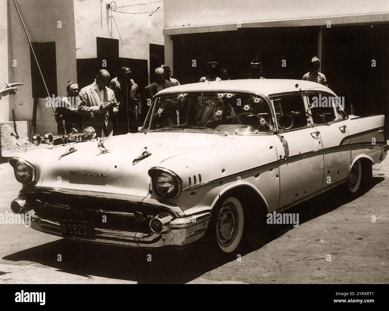 Automobile in cui il presidente Trujillo nel 1961 è stato assassinato. Rafael Trujillo Molina (1891 30 maggio 1961), è stato un dittatore e comandante militare dominicano che governò la Repubblica Dominicana dall'agosto 1930 fino al suo assassinio nel maggio 1961. Il 30 maggio 1961 Trujillo fu ucciso a colpi d'arma da fuoco quando la sua Chevrolet bel Air blu del 1957 fu imboscata su una strada fuori dalla capitale dominicana. Foto Stock