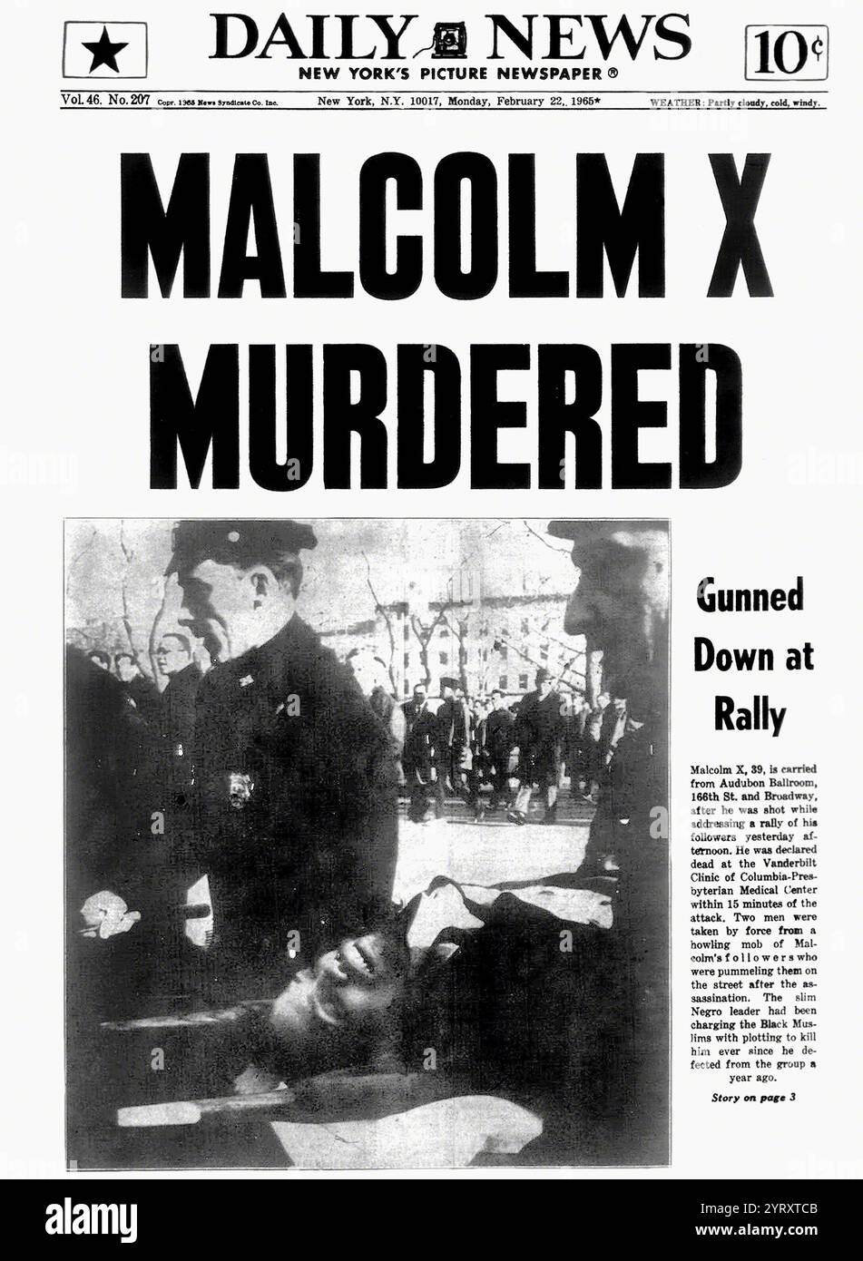 Copertura stampa dell'assassinio di Malcolm X, nato Malcolm Little. (1925? 21 febbraio 1965) un rivoluzionario afroamericano, ministro musulmano e attivista per i diritti umani che fu una figura di spicco durante il movimento per i diritti civili fino al suo assassinio nel 1965. Portavoce della Nation of Islam (NOI) fino al 1964, è stato un sostenitore vocale dell'empowerment nero e della promozione dell'Islam all'interno della comunità afroamericana. Foto Stock