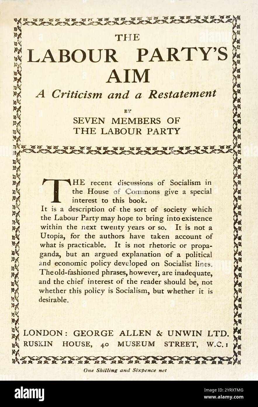 L'obiettivo del partito laburista: Una critica e un ristabilimento. 1923 British Political Tract Foto Stock