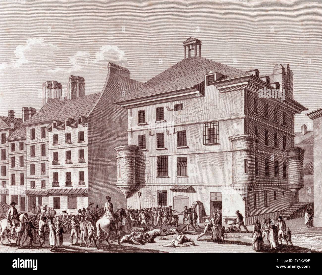 I massacri di settembre furono una serie di omicidi e di esecuzioni sommarie di prigionieri a Parigi. Gli omicidi avvennero nel 1792, da domenica 2 settembre a giovedì 6 settembre. Fino a 1.614 persone furono uccise da sans-culottes e guardiani, sostenuti dal Comitato di sorveglianza della comune, e dalle sezioni rivoluzionarie di Parigi Foto Stock