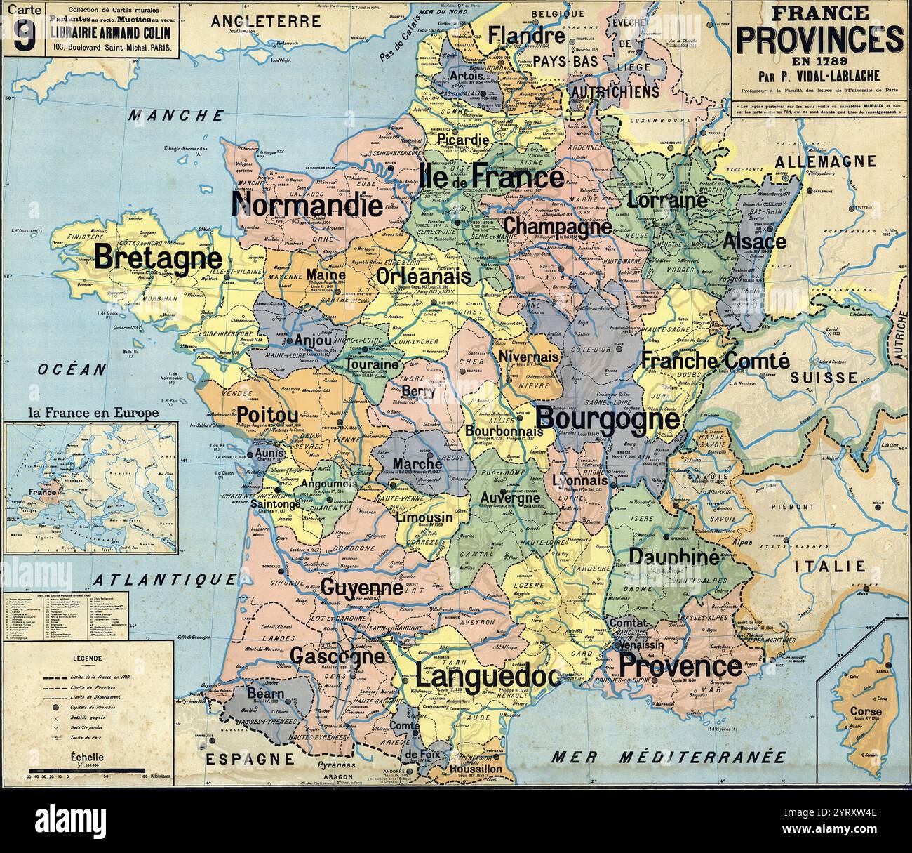 Mappa delle province della Francia come apparivano nel 1789. Sono stati aboliti l'anno successivo. Foto Stock