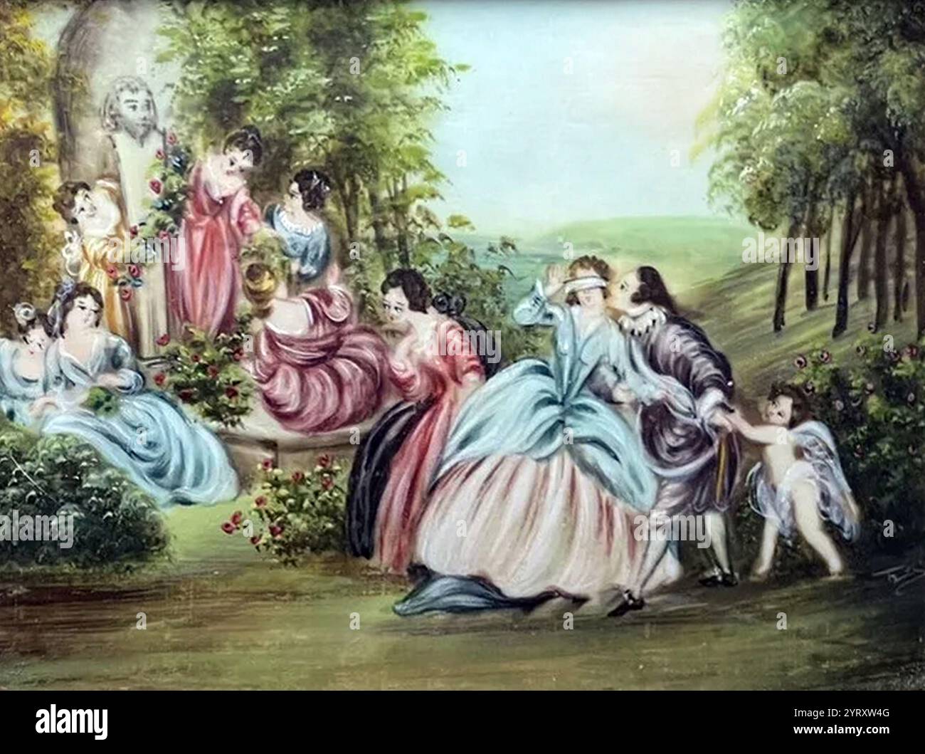 Aristocrazia francese a piacere in un'area boscosa. Circa 17550-1760. Artista sconosciuto. Foto Stock