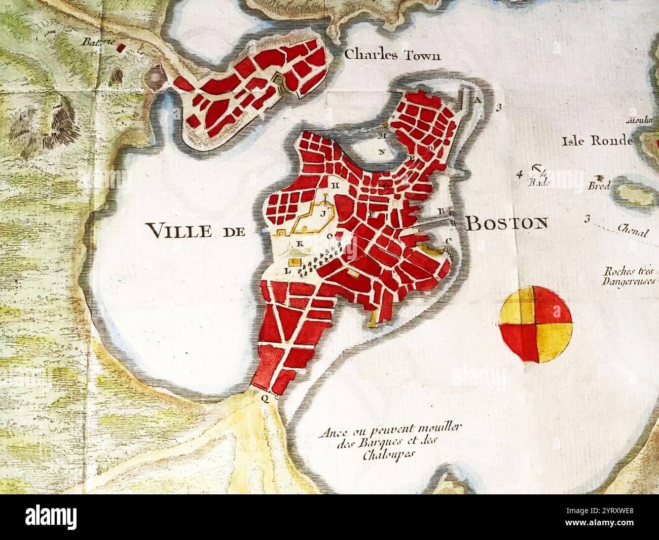 Mappa (piano) di Boston, Massachusetts negli anni '1750 Foto Stock