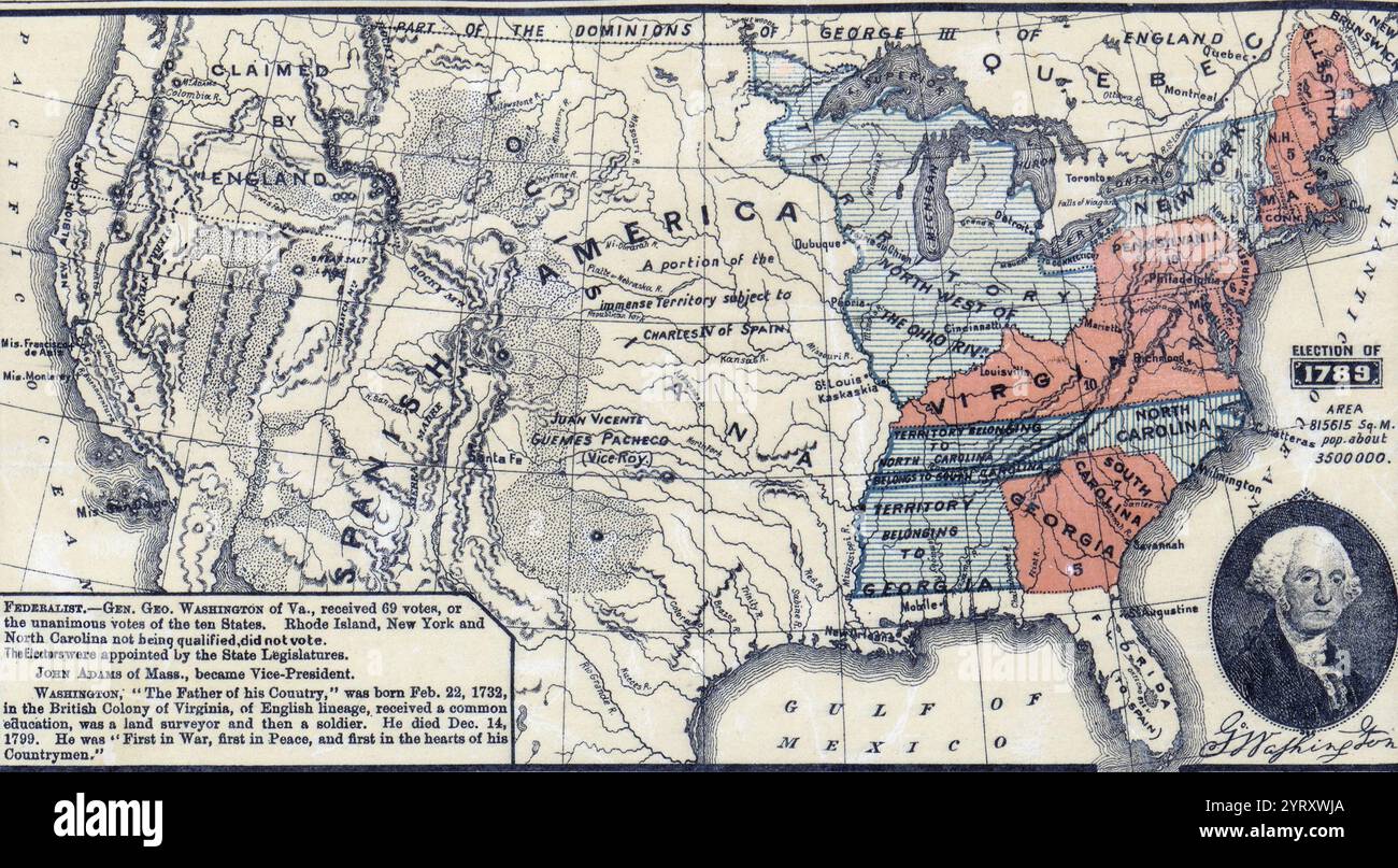 X#mappa politica degli Stati Uniti nel 1789. Foto Stock