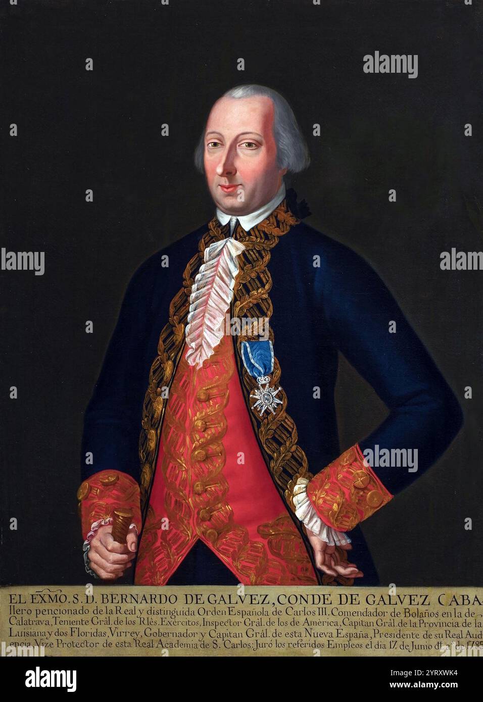 Bernardo Vicente de G'lvez (1746 1786) militare spagnolo, servì come governatore coloniale della Louisiana spagnola e di Cuba, e in seguito come viceré della nuova Spagna. Mentre era governatore della Louisiana, sostenne i coloni e i loro alleati francesi nella guerra di indipendenza americana, aiutando a facilitare le linee di rifornimento vitali e a ostacolare le operazioni britanniche nella costa del Golfo. Foto Stock