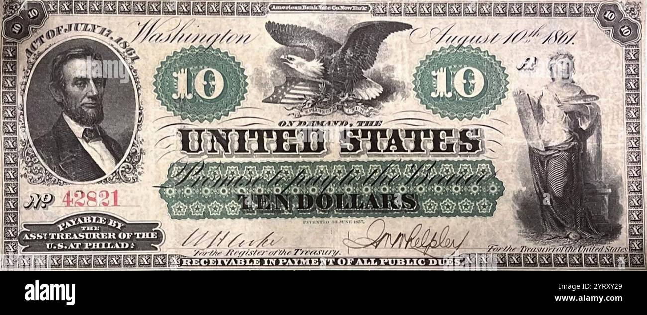 Banconota dell'Unione durante la guerra civile americana. Foto Stock