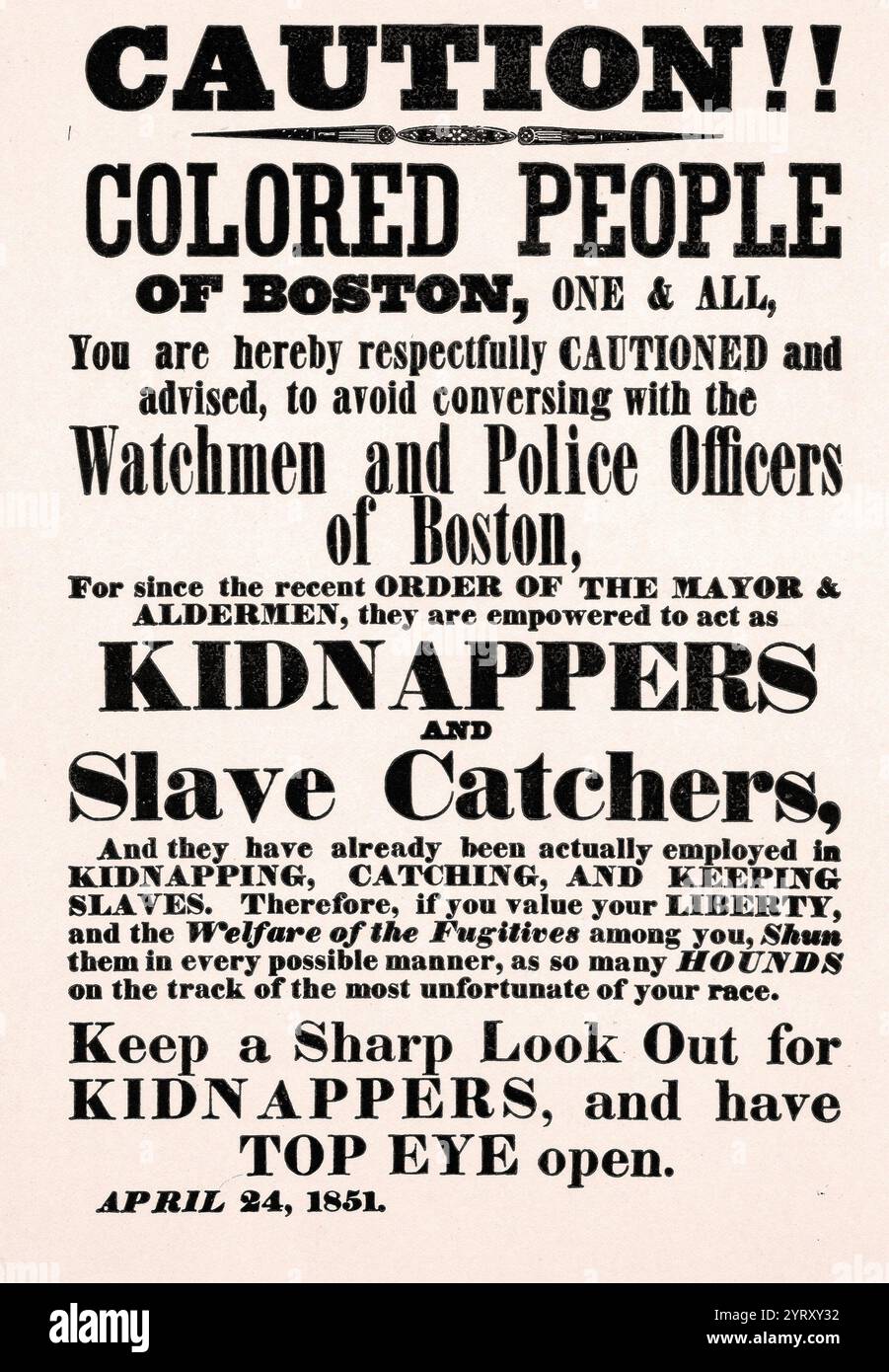 Il giornale di Boston del 1851 offre un esempio di aperta sfida al Fugitive Slave Act. Foto Stock