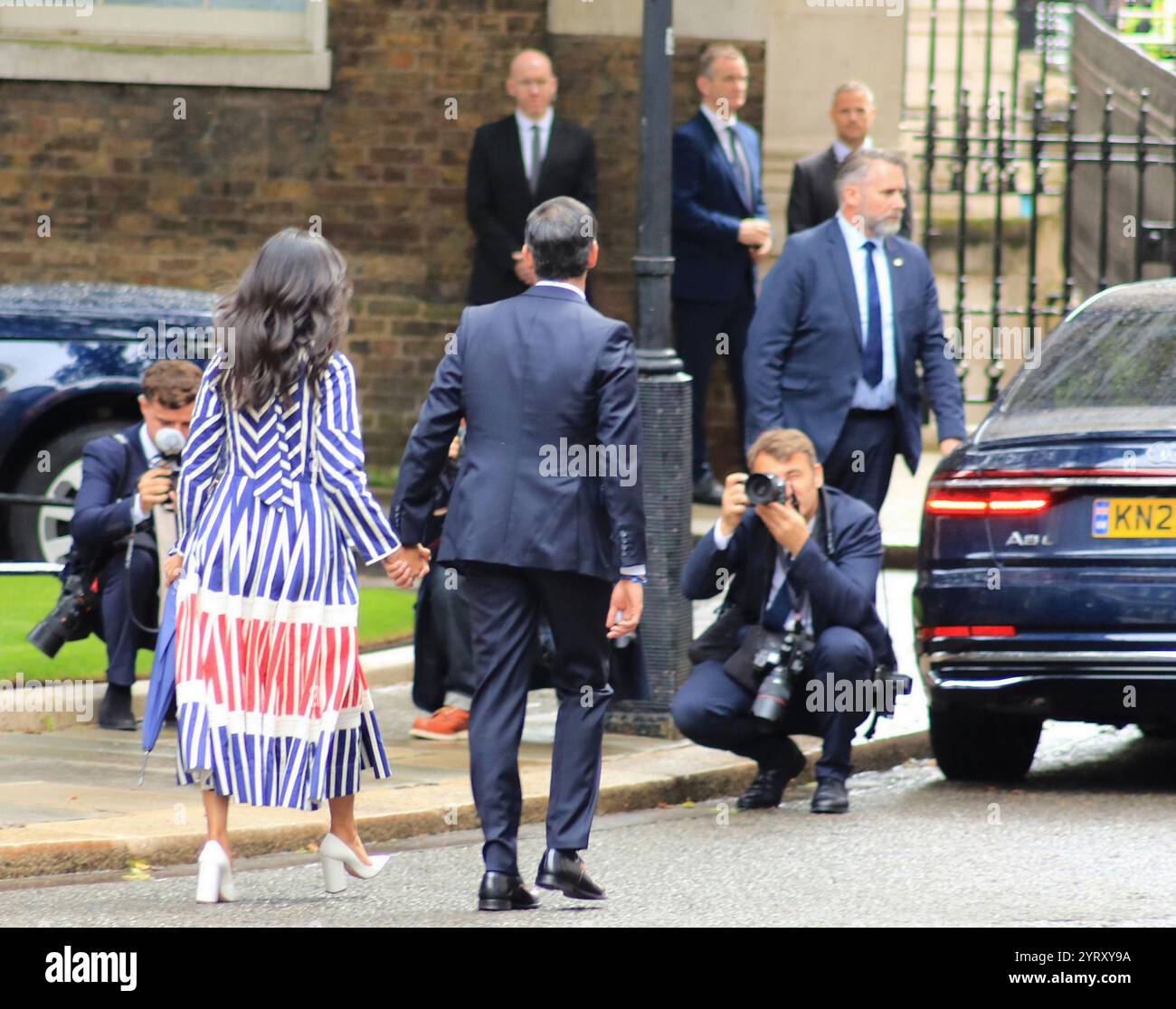 Il primo ministro britannico, Rishi Sunak, lascia l'incarico dopo aver perso le elezioni. Downing Street, Londra. 5 luglio 2024 Foto Stock