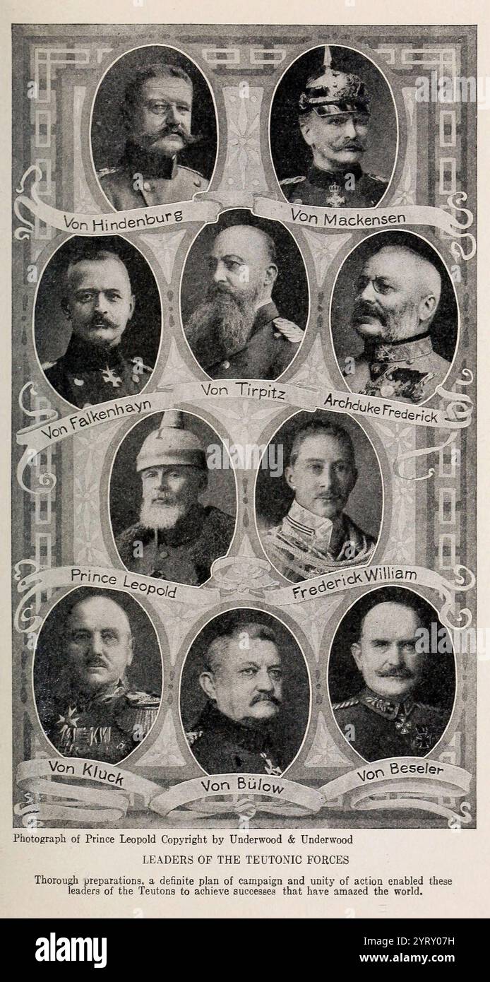 Fotografie di vignette di figure militari tra cui: Falkenhayn, Hindenburg, Bulow, Mackensen e Tirpitz. 1918 Foto Stock