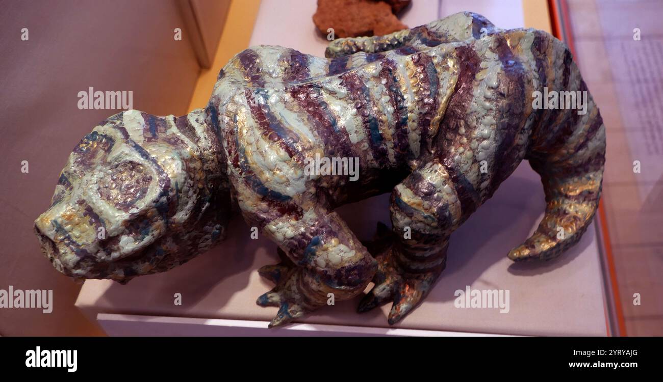 Modello di un Rhynchosaurus (lucertola dal becco); un genere di rhynchosaur che visse durante il Triassico medio. 237 ma (milioni di anni fa). Viveva in Europa ed era imparentato con gli archosauri, ma non all'interno di quel gruppo Foto Stock