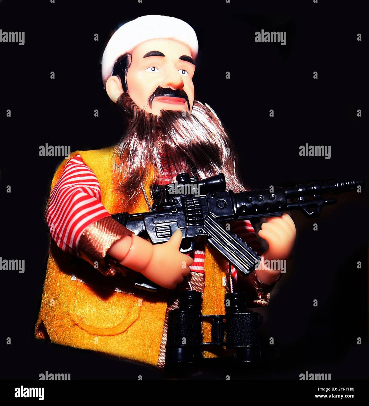 Statuetta di Osama bin Laden (1957 ? 2011), fondatore dell'organizzazione militante islamica al-Qaeda, designata come gruppo terroristico dalla statuetta del Consiglio di sicurezza delle Nazioni Unite che raffigura Foto Stock