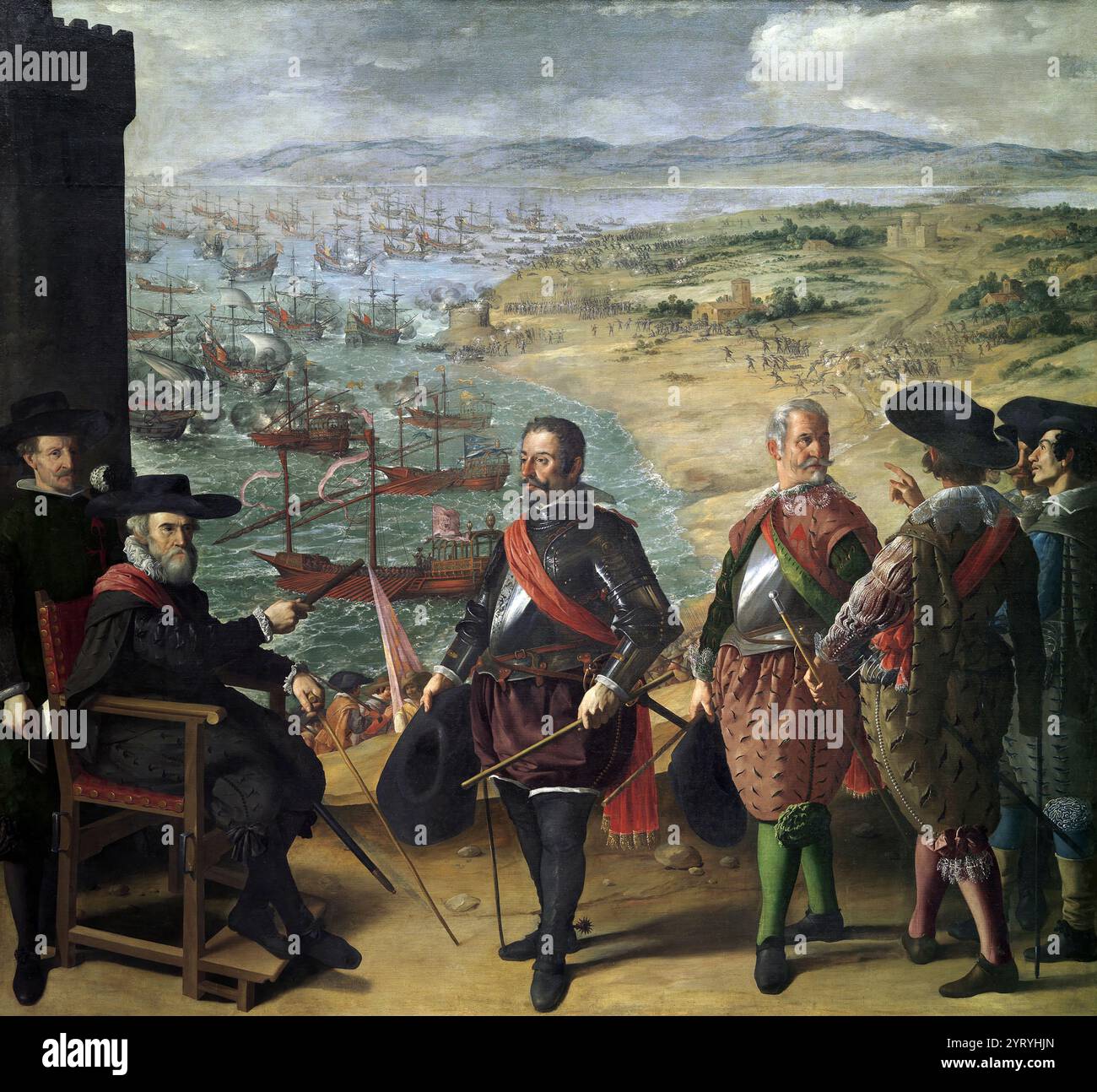 Difesa di Cadice contro gli inglesi da parte di Francisco de Zurbaran (1598?1664). Don Fernando Gir?n y Ponce de le?n dirige la difesa di Cadice contro l'attacco della flotta inglese al comando di Sir Edward Cecil, poi i visconte Wimbledon, il 1° novembre 1625. La spedizione C?diz del 1625 fu una spedizione navale contro la Spagna da parte delle forze inglesi e olandesi. Il piano è stato presentato perché dopo lo scioglimento del Parlamento del 1625. Dopo un viaggio fallito in Spagna da parte del principe Carlo e del duca di Buckingham per proporre un matrimonio tra Carlo e l'infanta spagnola Maria Anna di Spagna, i due Foto Stock