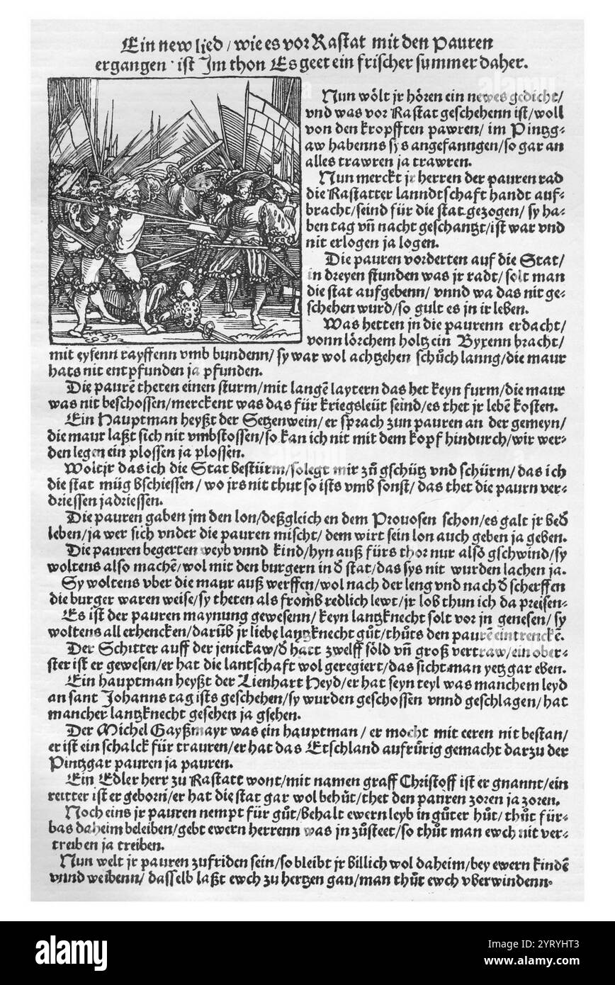 Opuscolo a sostegno della Guerra dei contadini tedeschi, o grande rivolta dei contadini una rivolta popolare diffusa in alcune aree germanofone dell'Europa centrale dal 1524 al 1525. La rivolta fallì a causa dell'intensa opposizione dell'aristocrazia, che massacrò fino a 100, 000 dei 300, 000 contadini e contadini scarsamente armati. La guerra consistette in una serie di rivolte sia economiche che religiose che coinvolsero contadini e agricoltori, talvolta sostenute dal clero radicale. Foto Stock