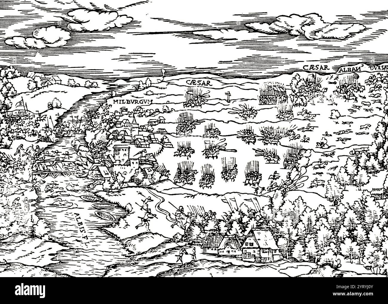 La battaglia di M?hlberg fu un confronto fondamentale durante la riforma protestante. Si è verificato il 24 aprile 1547, vicino alla città di M?hlberg nell'attuale Germania. Guidati dall'imperatore Carlo V del Sacro Romano Impero, le forze cattoliche sconfissero definitivamente la Lega protestante di Smalcalda. La vittoria rafforzò l'autorità di Carlo V sugli stati tedeschi e inflisse un colpo significativo alla causa protestante. La battaglia segnò un punto di svolta nella riforma protestante, portando ad una maggiore persecuzione dei protestanti e rafforzando il dominio del cattolicesimo. WHA 197 0283 Foto Stock