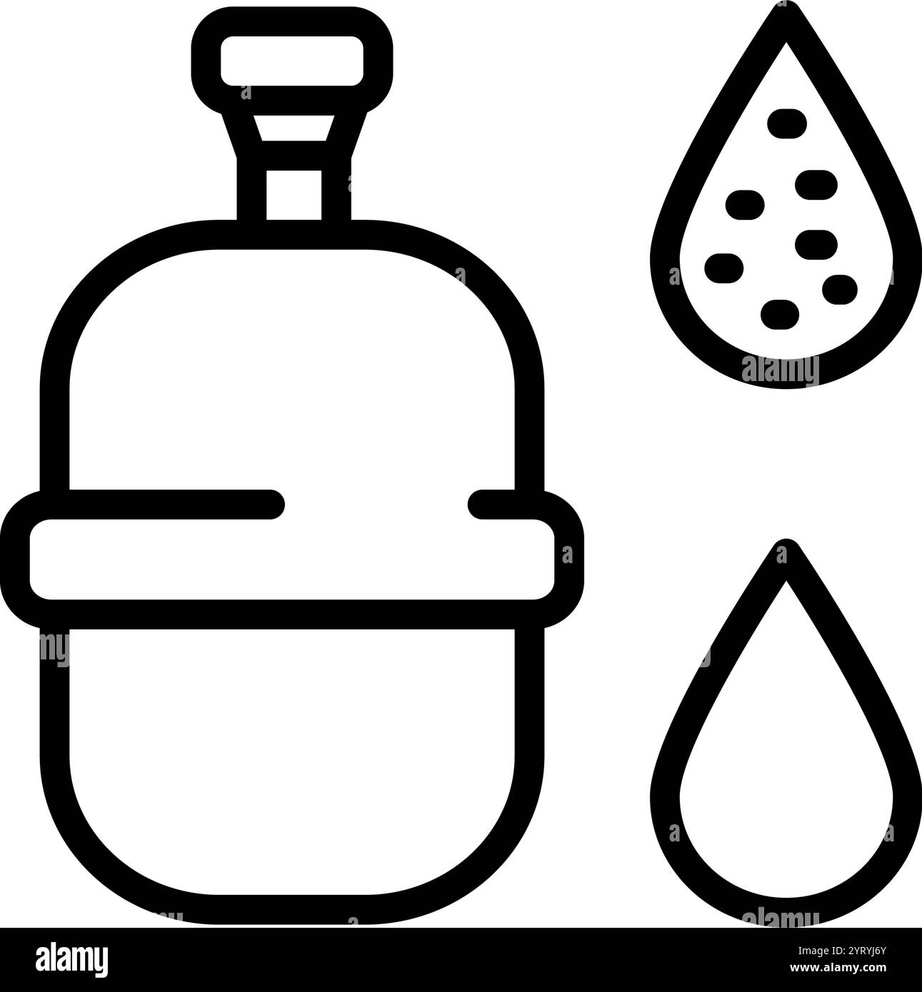 Set di icone lineari per il trattamento dell'acqua. Osmosi e desalinizzazione. Processo di filtrazione. Acqua potabile. Simboli di linee sottili personalizzabili. Profilo vettoriale isolato Illustrazione Vettoriale