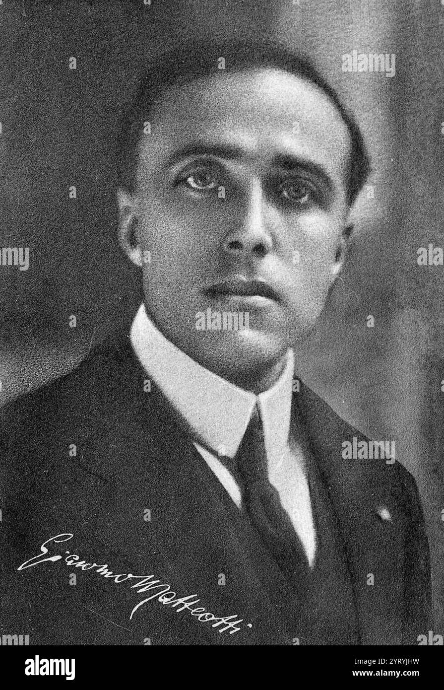 Giacomo Matteotti (1885 ? 10 giugno 1924) politico socialista italiano. Il 30 maggio 1924, parlò apertamente al Parlamento italiano sostenendo che i fascisti italiani avevano commesso frodi nelle elezioni generali italiane del 1924 e denunciavano la violenza che usavano per ottenere voti. Undici giorni dopo fu rapito e ucciso dai fascisti. Foto Stock