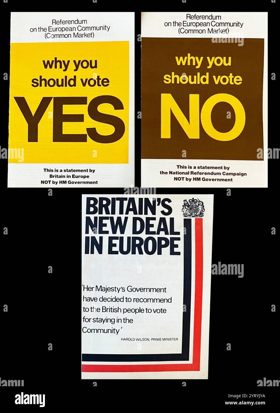 Referendum sul mercato comune della Comunità europea 1975 opuscoli votano sì o no Foto Stock