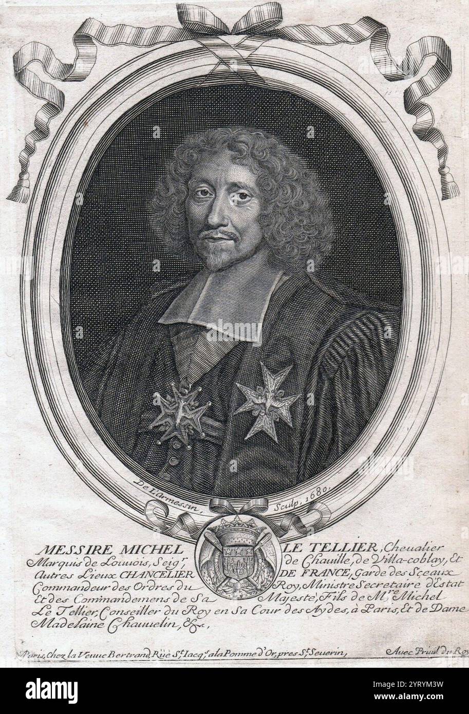 Fran?ois Michel le Tellier (1641-1691) di Pierre Mignard i (1612?1695). Le Tellier era il Segretario di Stato francese per la Guerra 1662 ? 1691, e consigliere strategico e militare chiave di Luigi XIV, che trasformò l'esercito francese in uno strumento di autorità reale e di politica estera. Riorganizzò l'esercito francese ed esercitò un controllo rigoroso sugli ufficiali. Fu la chiave della pianificazione militare francese durante la guerra olandese (1672-1678). Foto Stock