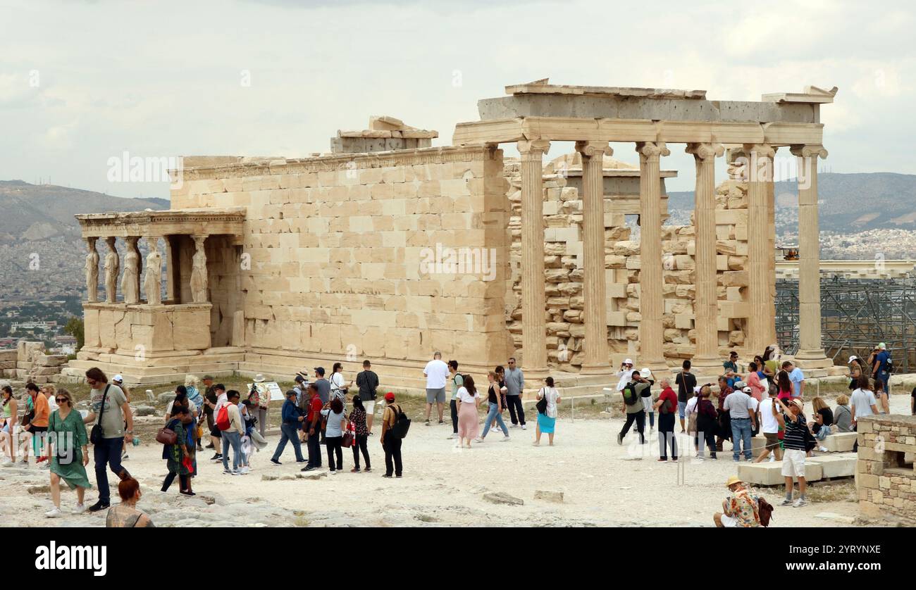 L'Eretteo o Tempio di Atena Polias è un antico tempio ionico greco sul lato nord dell'Acropoli, Atene, dedicato principalmente alla dea Atena. V secolo a.C. Foto Stock