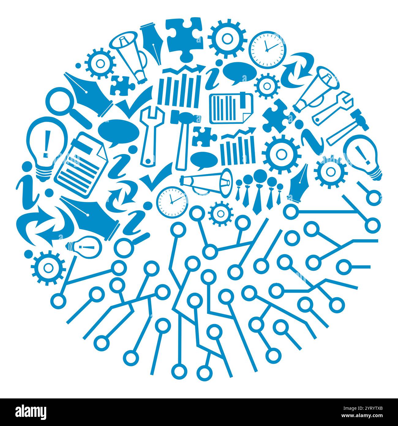 Simboli aziendali elementi del circuito circolari blu isolati Foto Stock