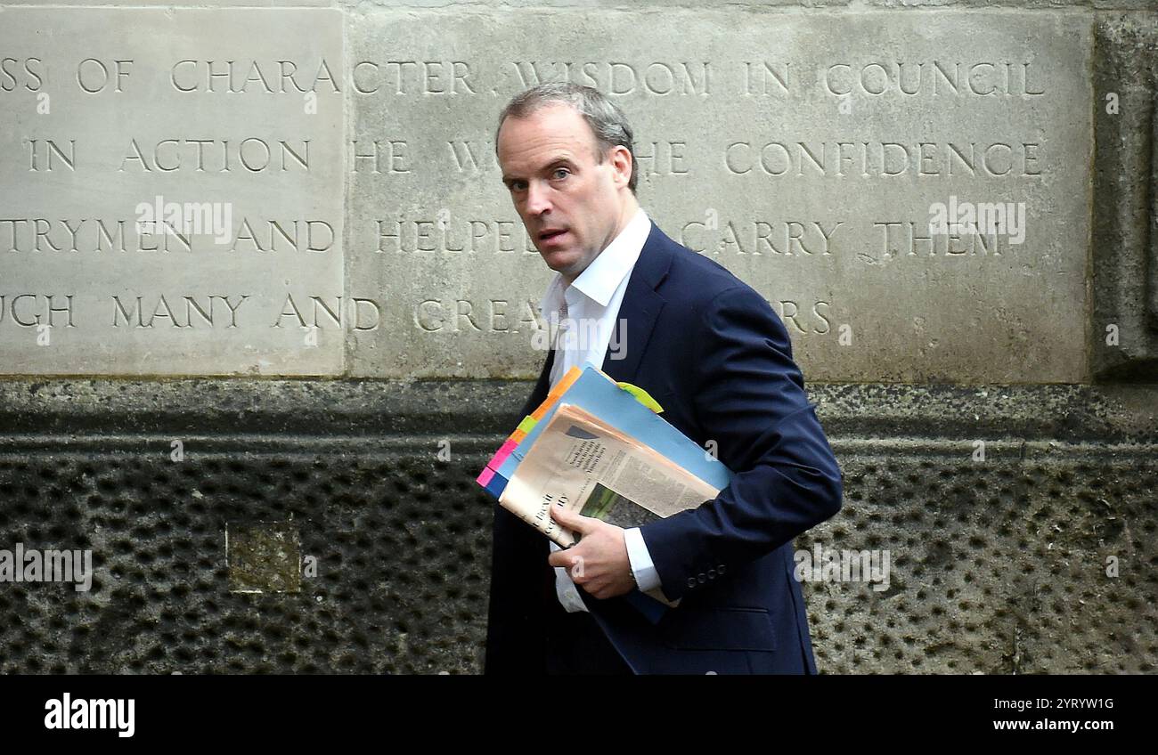 Dominic Raab, ministro degli Esteri britannico, in mezzo alla pandemia di coronavirus COVID-19. 8 luglio 2020 Foto Stock