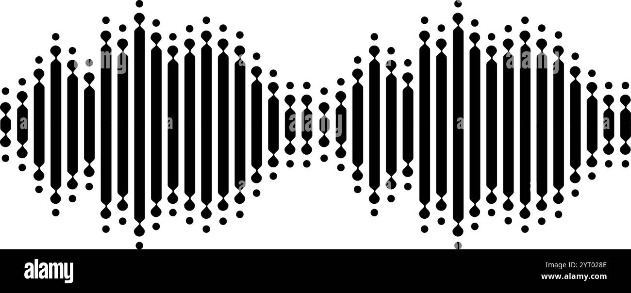 Onde sonore nere che pulsano di energia, visualizzano musica astratta, frequenza del segnale radio e voce digitale, formando un equalizzatore di sintonizzazione dinamico Illustrazione Vettoriale
