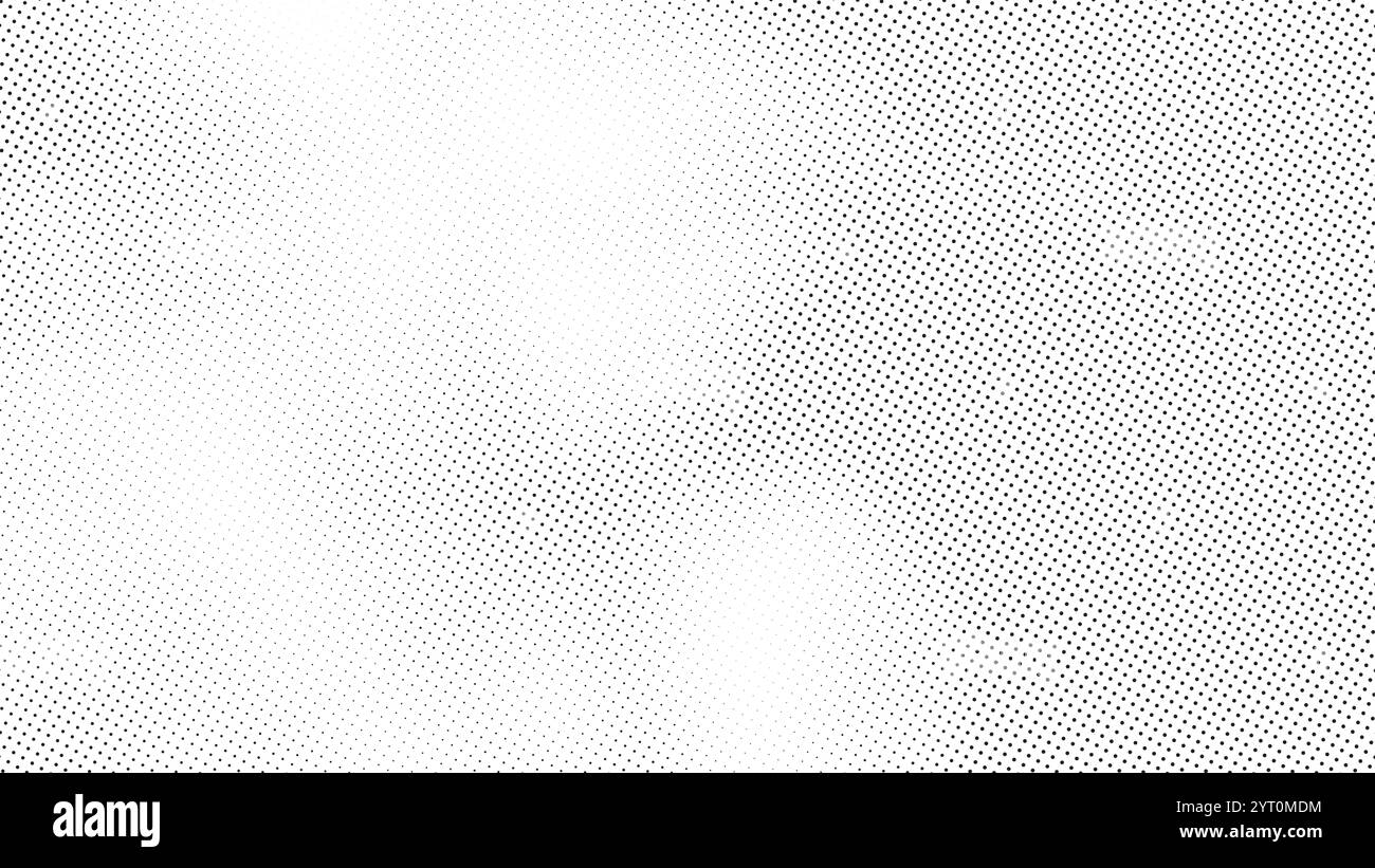 Trama astratta di mezzitoni con punti neri disposti in una sfumatura su uno sfondo bianco. Gradiente di rumore vettoriale. Illustrazione Vettoriale