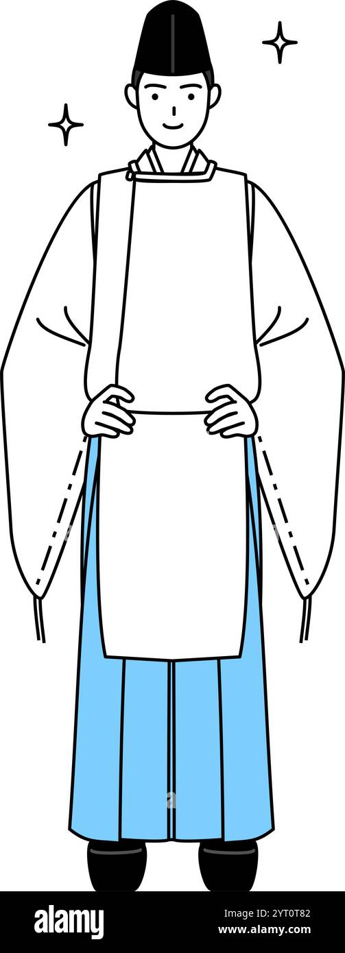 Sacerdote del santuario, con indosso un Eboshi e Kariginu, con le mani sui fianchi, illustrazione vettoriale Illustrazione Vettoriale