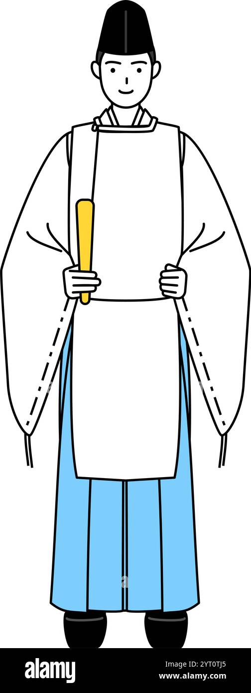 Sacerdote del santuario, con indosso un Eboshi e Kariginu, con uno scettro, illustrazione vettoriale Illustrazione Vettoriale