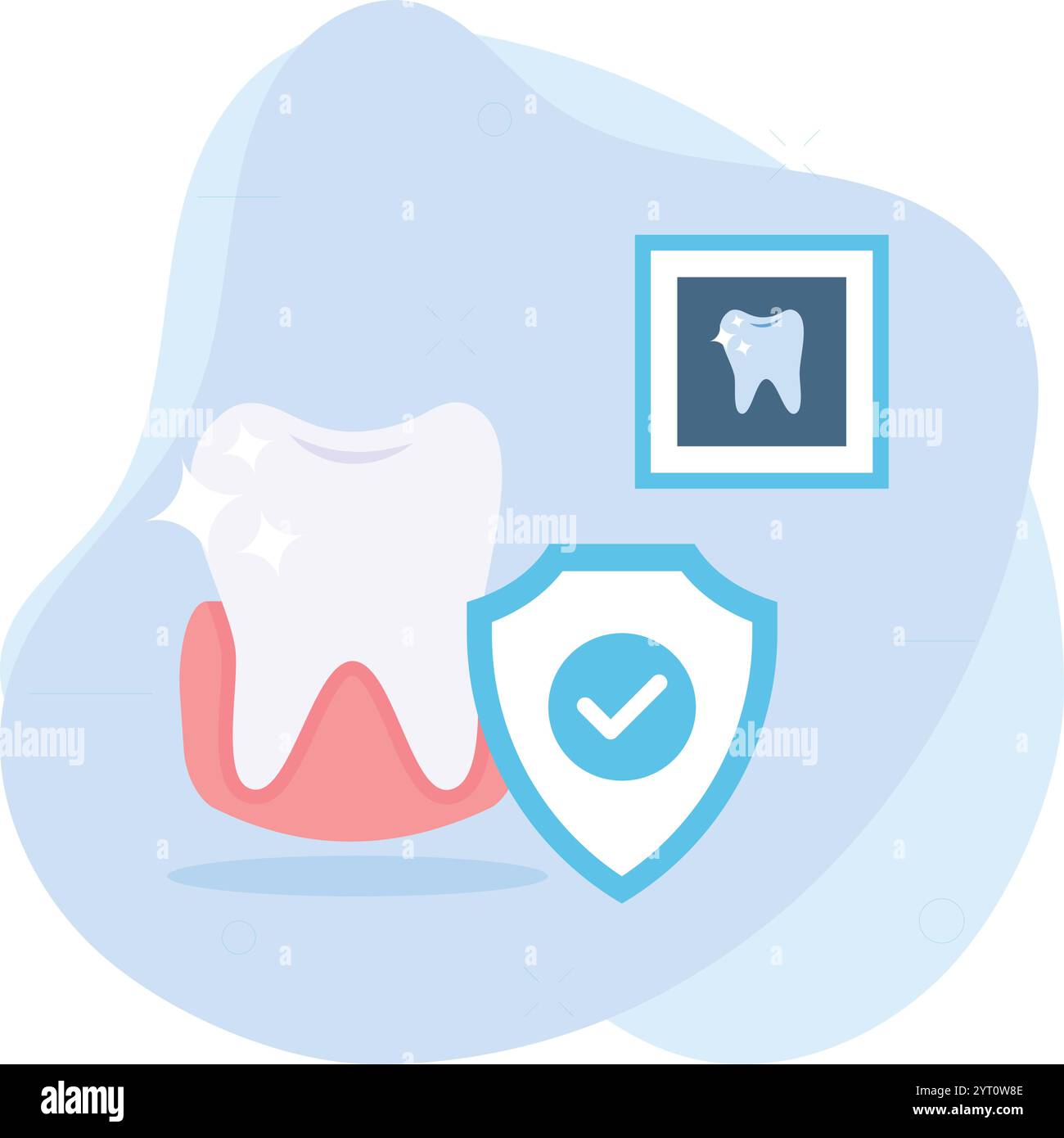 Piani di indennizzo o denti con concetto di scudo, trattamento dentale coperto con disegno dell'icona del vettore assicurativo, simbolo odontoiatrico, segno sanitario Dental Illustrazione Vettoriale