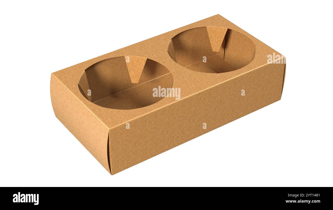 Un contenitore di cartone progettato per contenere due tazze, spesso utilizzato per le bevande da asporto. Foto Stock