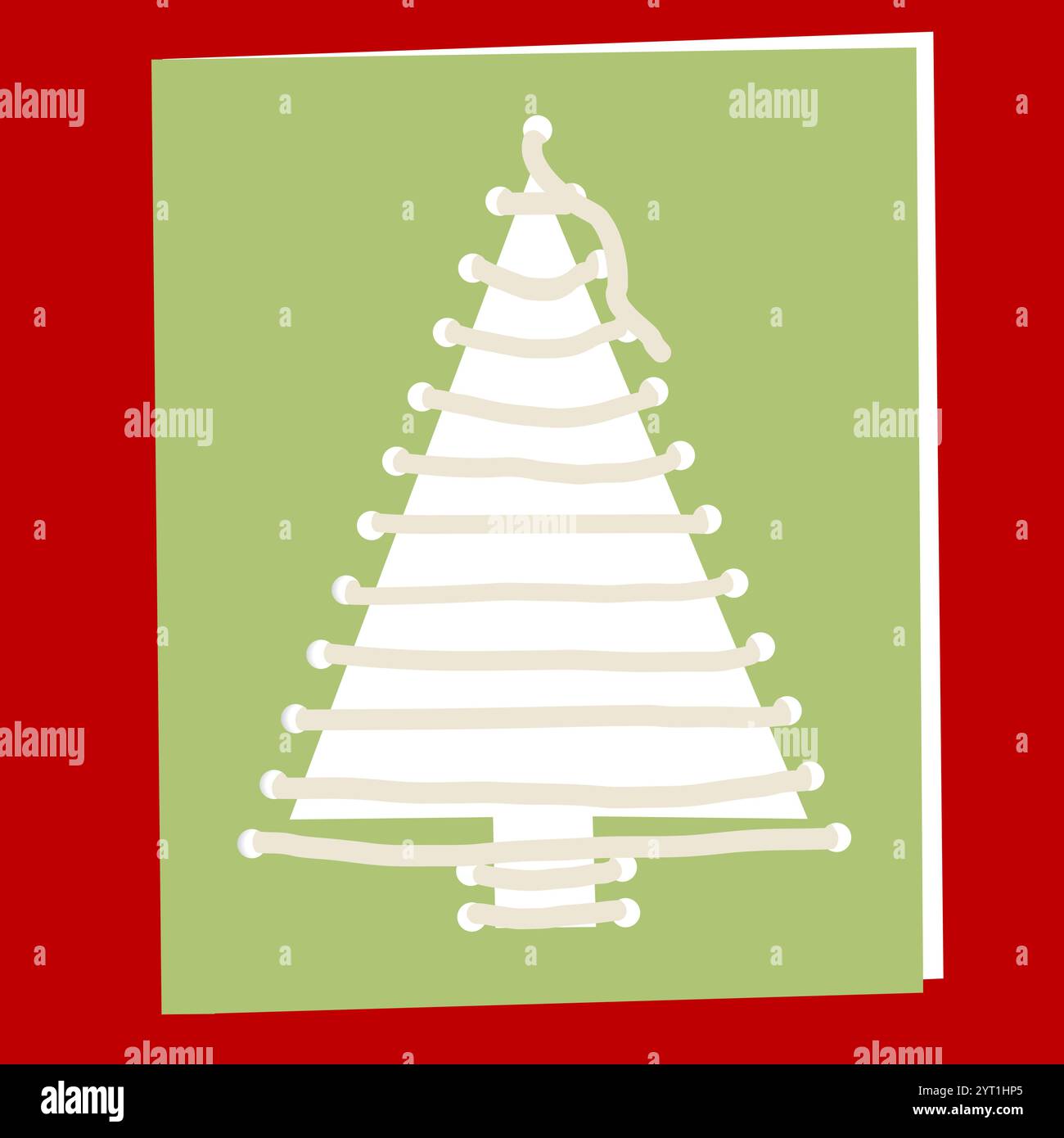 Albero di Natale in cordoncino o filo o filo metallico su un biglietto d'auguri in cartone cucito Illustrazione Vettoriale