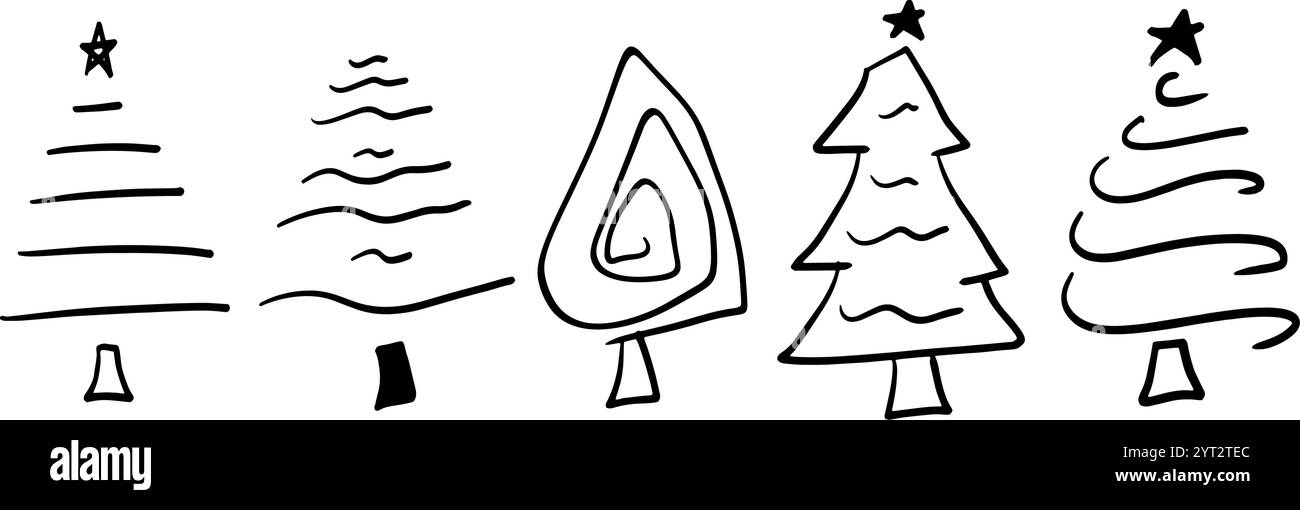 Illustrazione del set disegnato a mano degli alberi di pino | Doodle Vector minimalista per progetti naturalistici e forestali Illustrazione Vettoriale