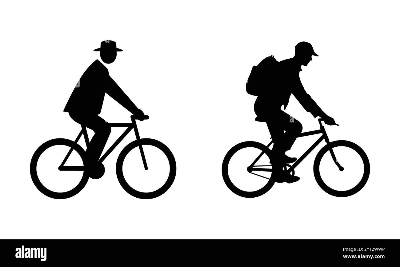 Persona in sella a un'icona di bicicletta silhouette vettoriale isolata su sfondo bianco. Illustrazione Vettoriale