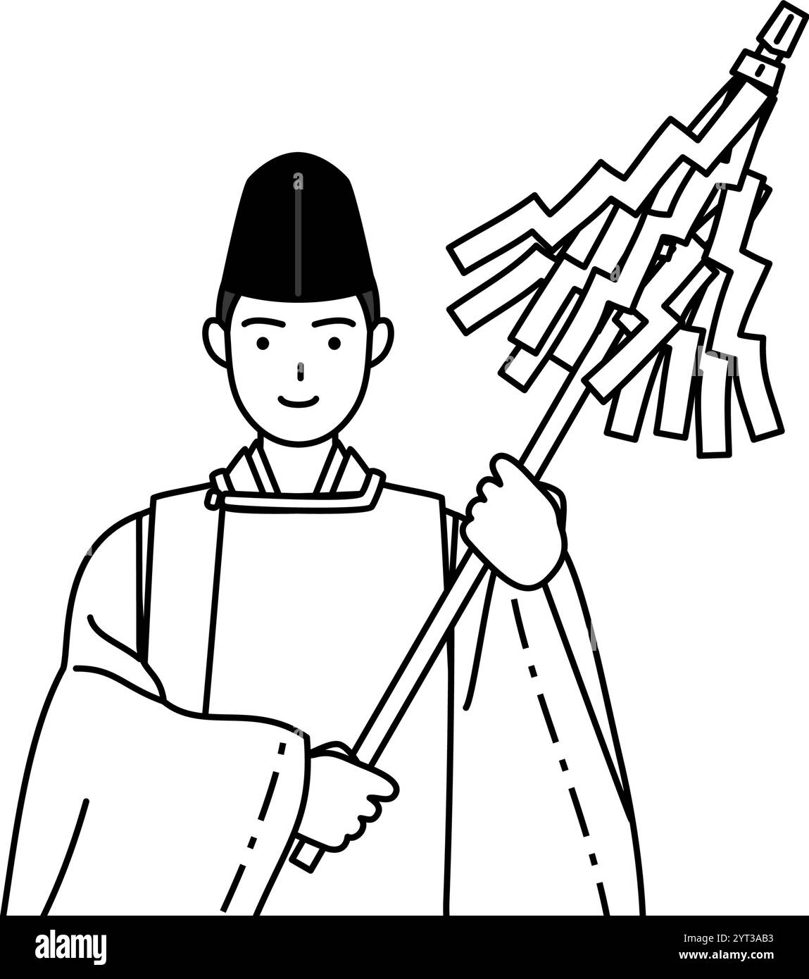 Sacerdote del santuario, con indosso un Eboshi e Kariginu, pregando, illustrazione vettoriale Illustrazione Vettoriale