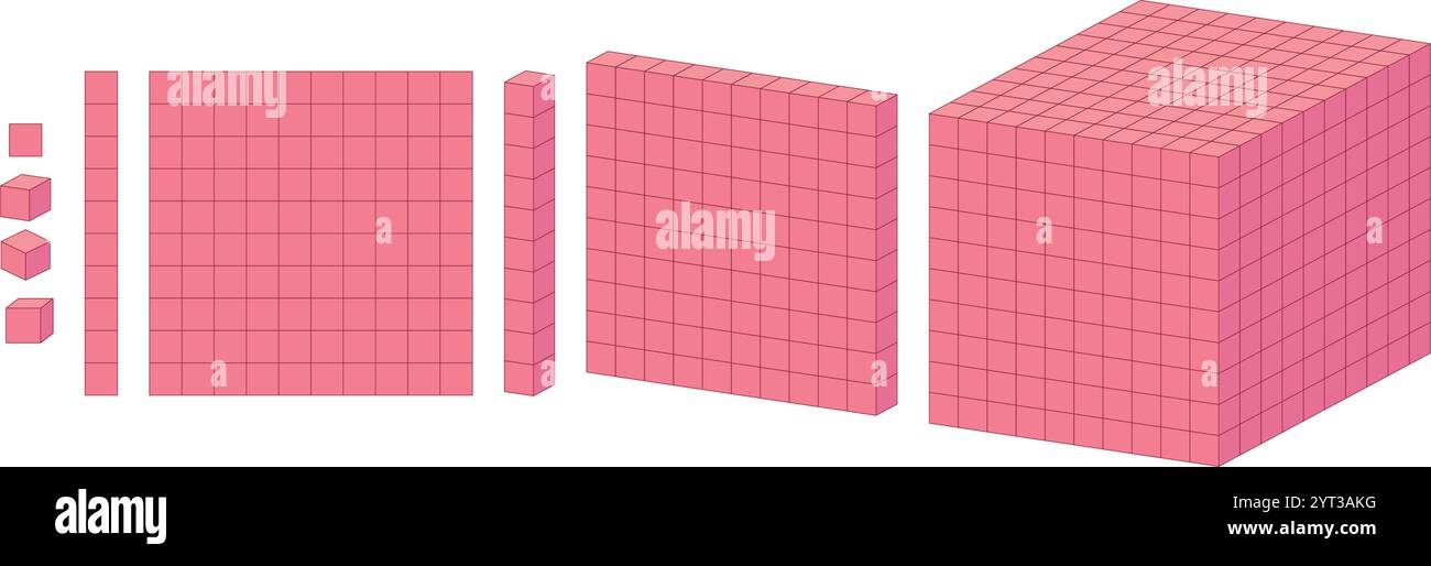 Illustrazione di blocchi matematici e cubi di varie dimensioni Illustrazione Vettoriale