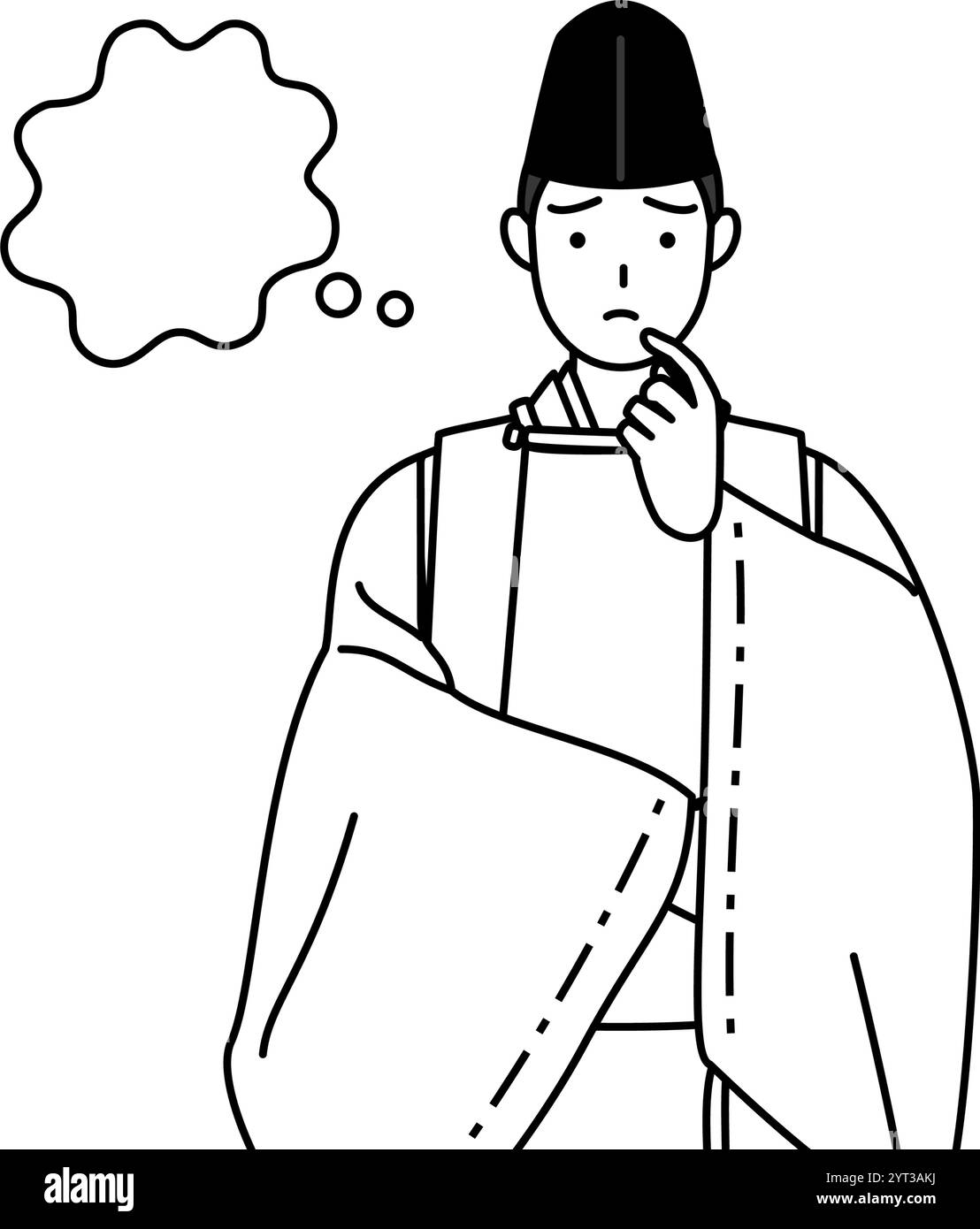 Sacerdote del santuario, con indosso un Eboshi e Kariginu, che pensa mentre gli grattano la faccia, illustrazione vettoriale Illustrazione Vettoriale