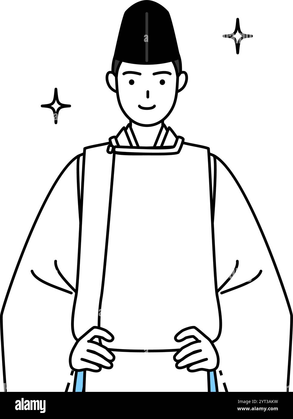 Sacerdote del santuario, con indosso un Eboshi e Kariginu, con le mani sui fianchi, illustrazione vettoriale Illustrazione Vettoriale