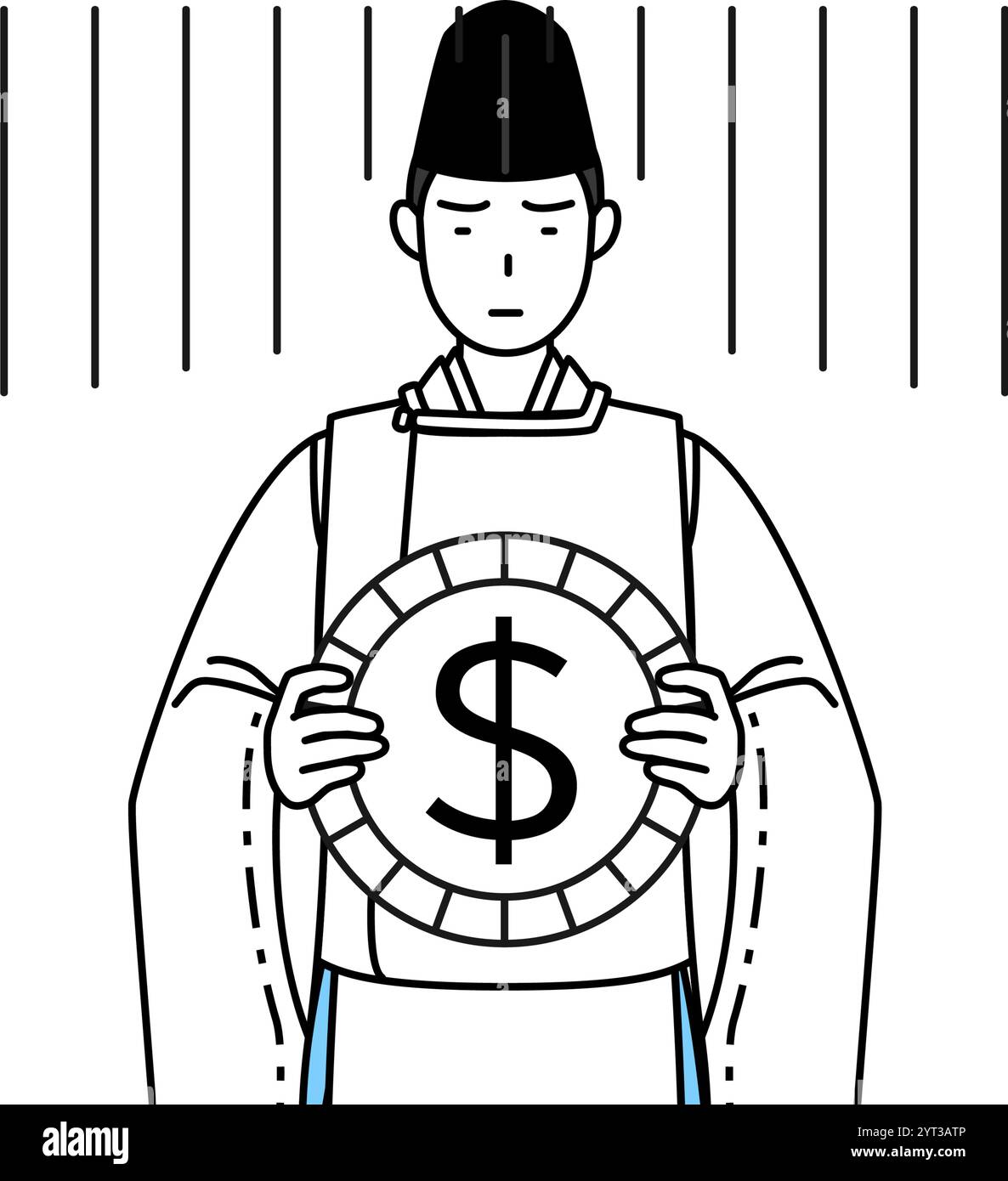 Sacerdote del santuario, con indosso un Eboshi e un Kariginu, un'immagine di perdita di cambio o ammortamento del dollaro, illustrazione vettoriale Illustrazione Vettoriale