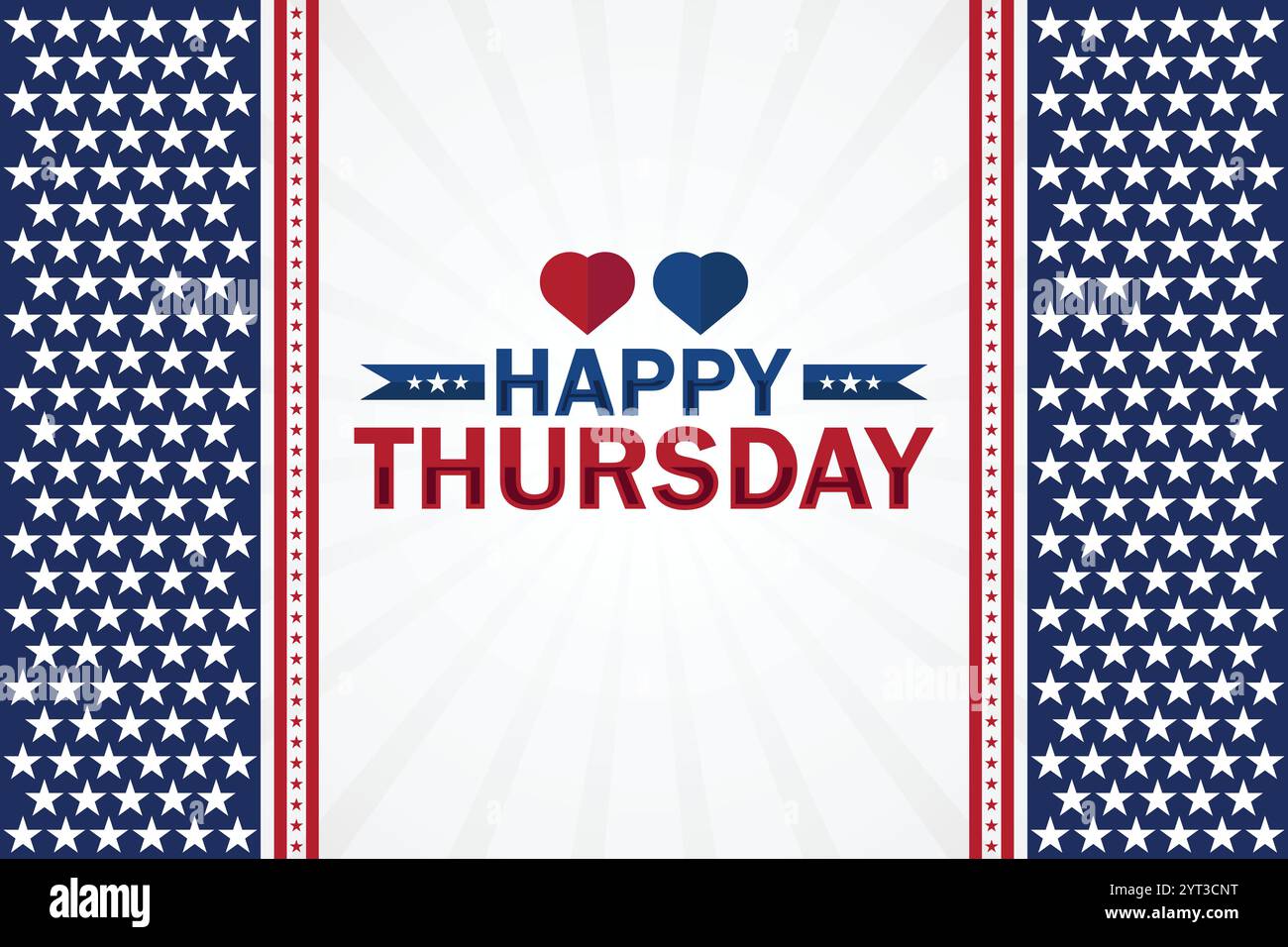 Scheda Happy Thursday con bandiera USA e illustrazione del vettore cardiaco. Buon giovedì testo straordinario con Wallpaper Illumination Design Illustrazione Vettoriale