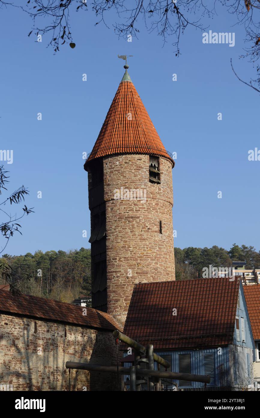 Torre di Guardia sulle mura della città di Weil der Stadt Foto Stock