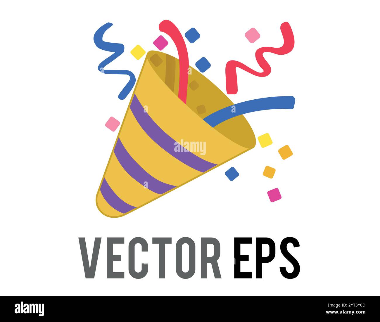 L'icona piatta della festa in oro vettoriale con coriandoli e streamer per festeggiare, occasioni come la vigilia di Capodanno, natale, compleanno, noi Illustrazione Vettoriale