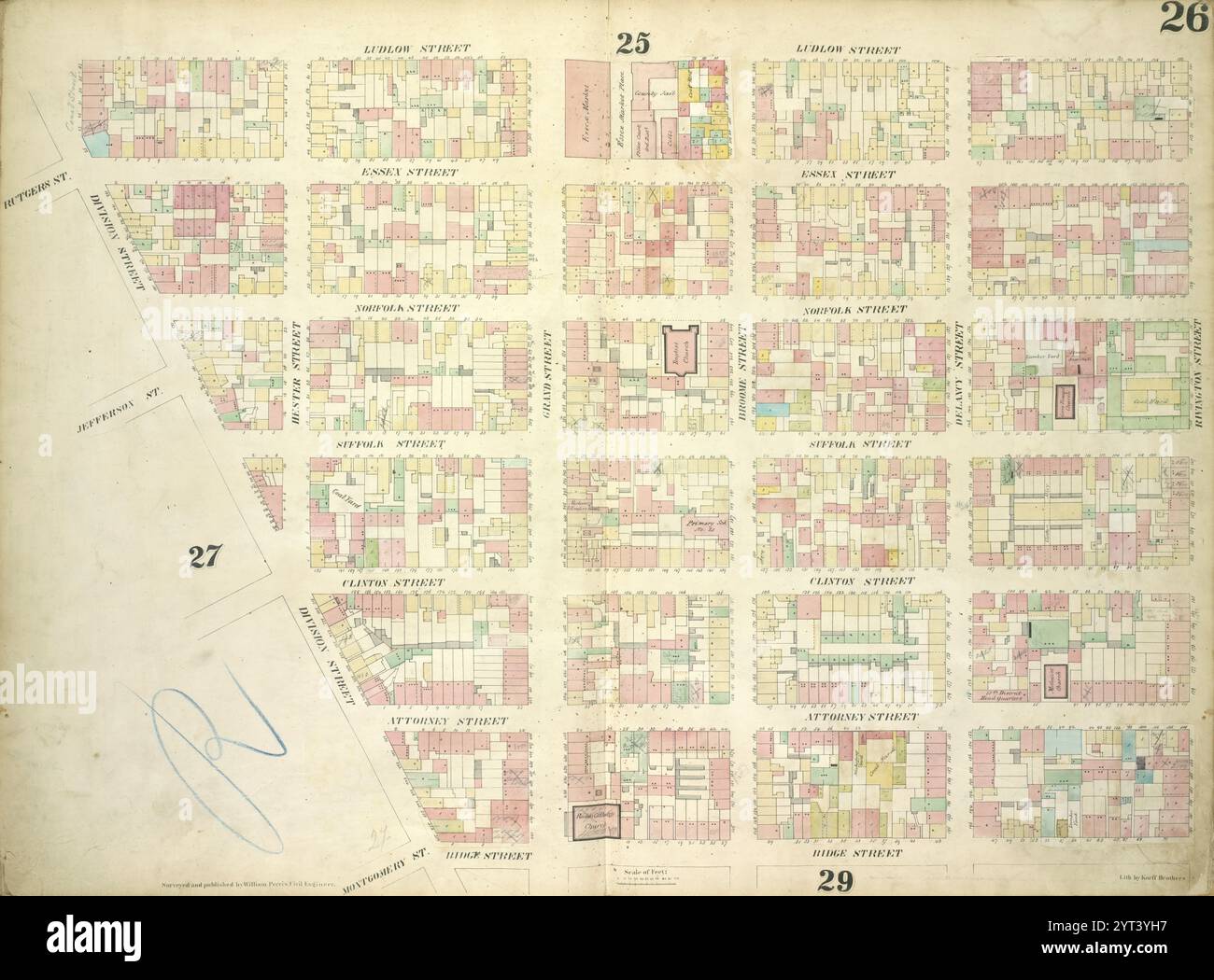 Placca 26: Mappa delimitata da Ludlow Street, Rivington Street, Ridge Street, Division Street; incluso Rutgers St, Essex Street, Norfolk Street, Jefferson St, Suffolk Street, Clinton Street, Attorney Street, Montgomery St, Grand Street, Broome Street, Delancy Street Foto Stock