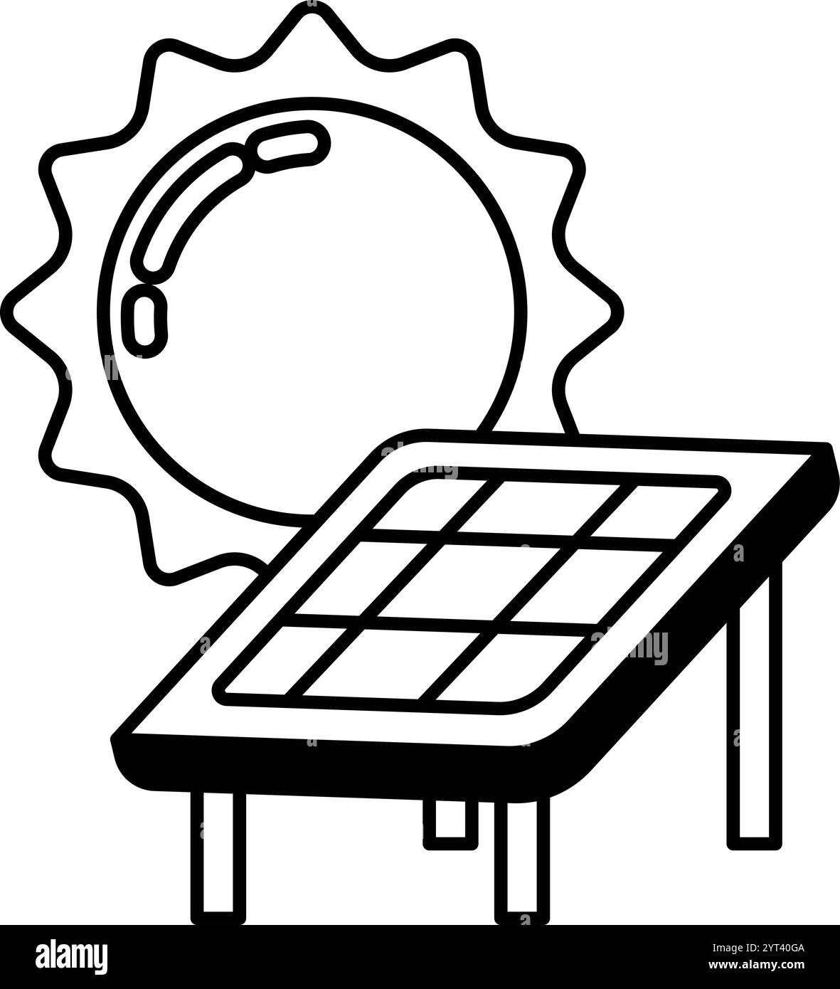 Un disegno a cartoni animati di un sole e di un pannello solare Illustrazione Vettoriale