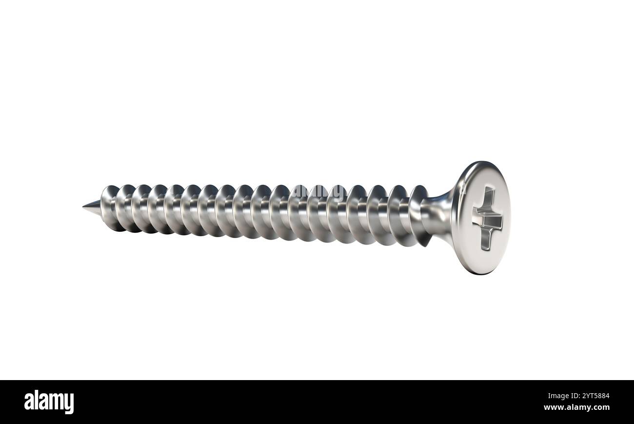 Vite in metallo lucido che ruota su sfondo trasparente 3d. Foto Stock