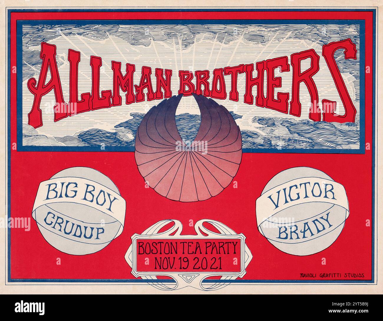 The Allman Brothers Band (con Duane Allman), Big Boy Grudup, Victor Brady, Boston Tea Party Concert poster, 1970 - Ravioli Graffiti Studios artwork Foto Stock