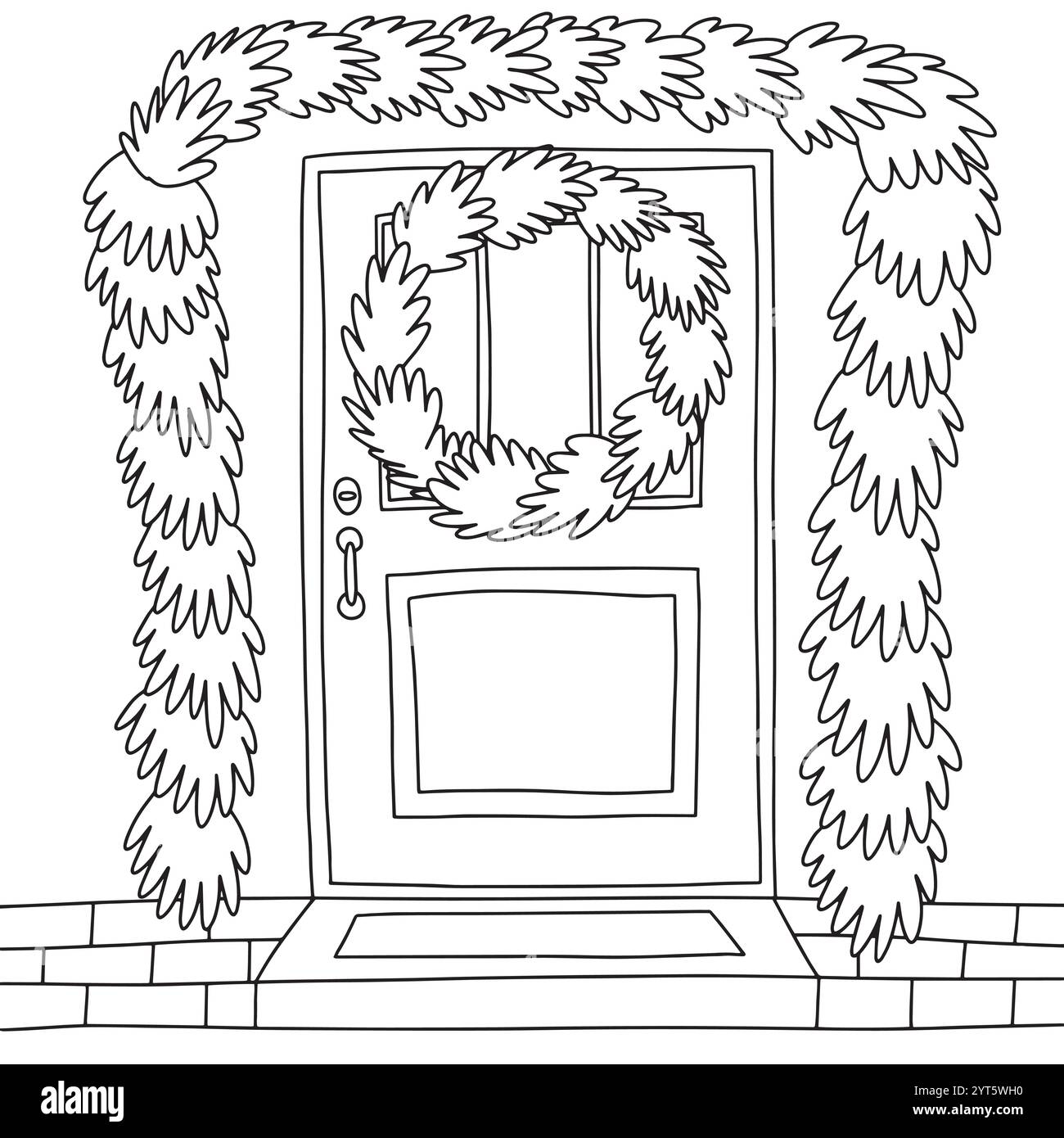 Porta di casa con corona di Natale Illustrazione Vettoriale