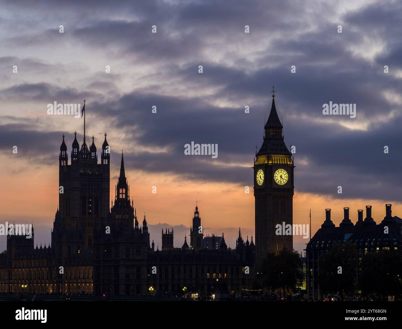 Big Ben Clock Tower, Houses of Parliament, Westminster, Inghilterra, Regno Unito, GB. Foto Stock